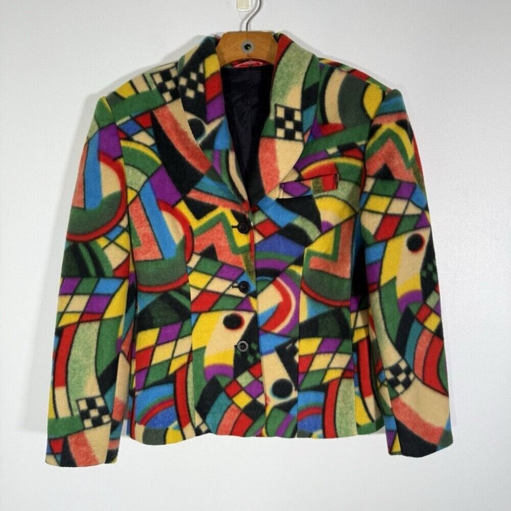 Bossini Women's Fleece Blazer Multicolor All Over Print Funky Artsy FITS SZ S/M